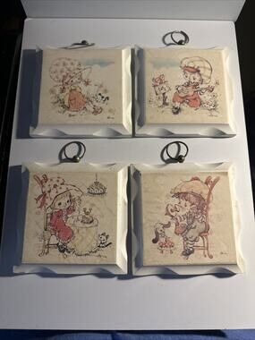 vintage boy girl wall plaques guitar flute instruments Homeco Set of 4